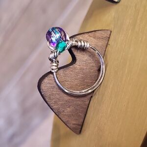 Wire Wrapped Silver Tone Beaded Ring, Size 8